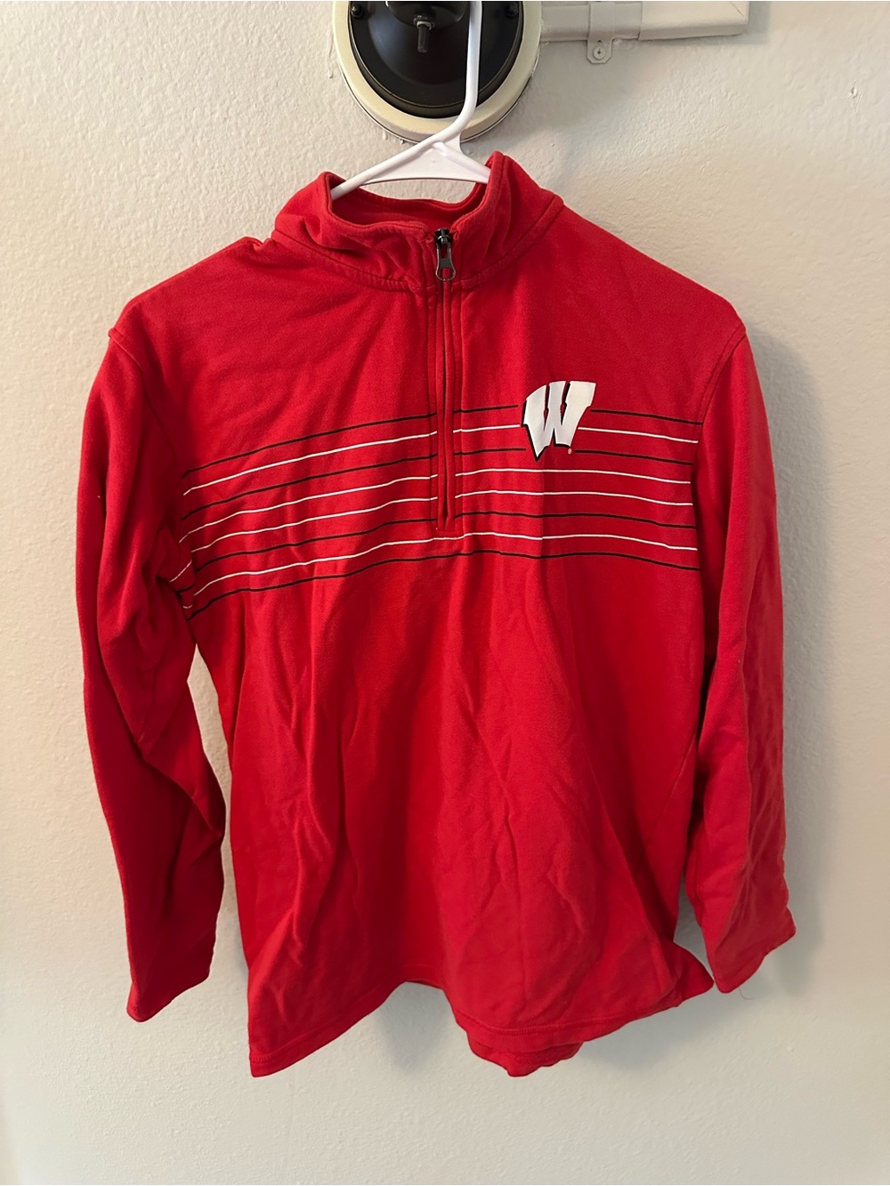 UW Madison Red Quarter-Zip Pullover Sweater with Stripes